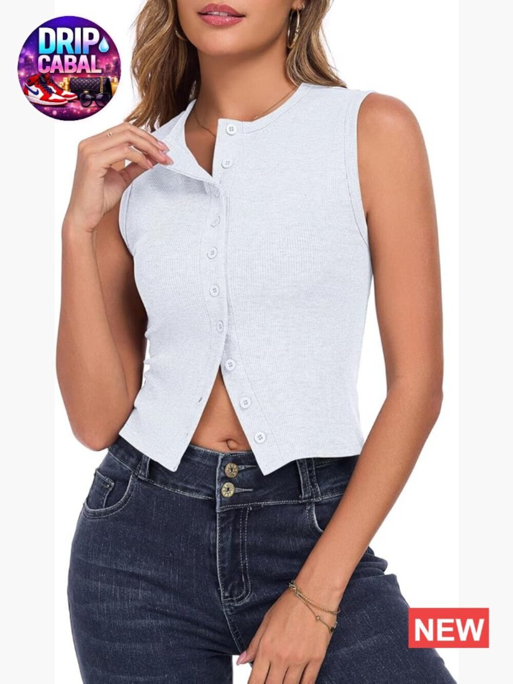 Ribbed Button Down Tank Top Sleeveless Open Front Y2K Going Out Tops